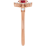 Oval Ruby Halo Ring with Diamond Accents in Rose Gold