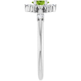 Oval Peridot Halo Ring with Diamond Accents in Platinum