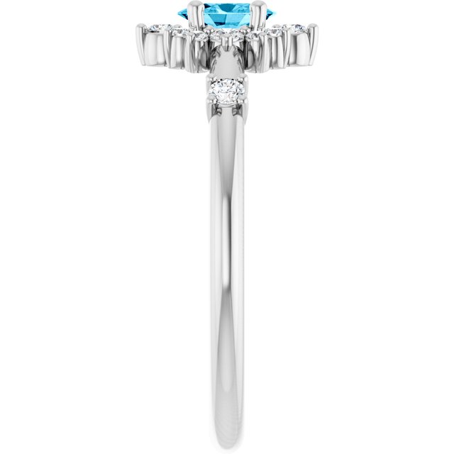 Oval Aquamarine Halo Ring with Diamond Accents in Platinum