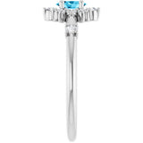 Oval Aquamarine Halo Ring with Diamond Accents in Platinum