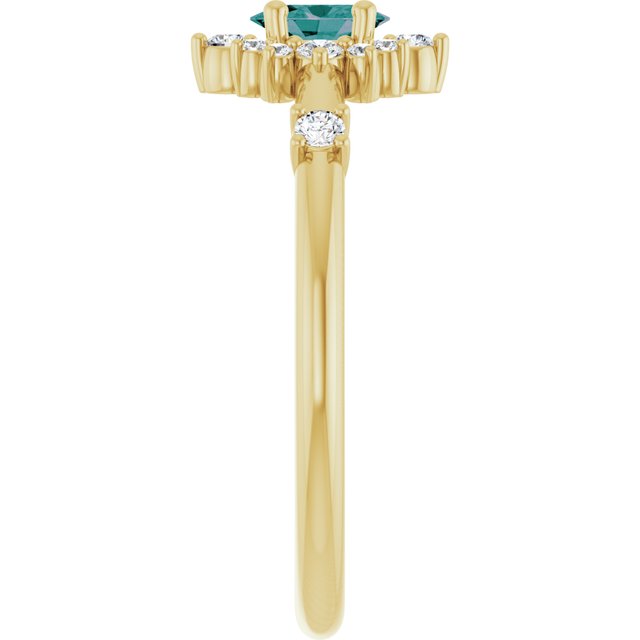 Oval Lab-Grown Alexandrite & Diamond Halo Ring in Yellow Gold