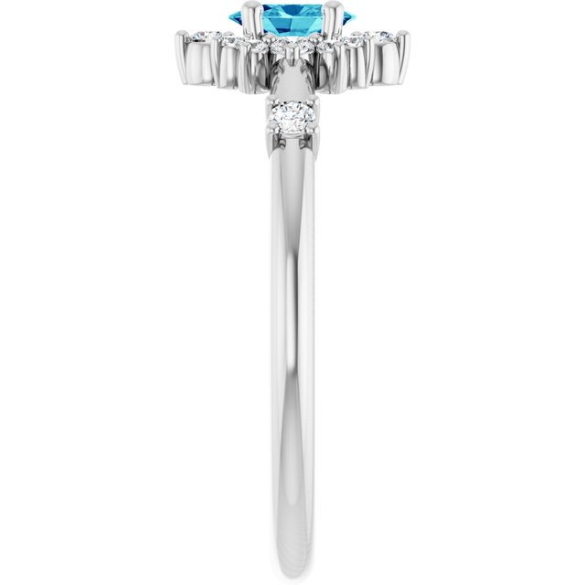 Oval Blue Zircon Halo Ring with Diamond Accents in Platinum