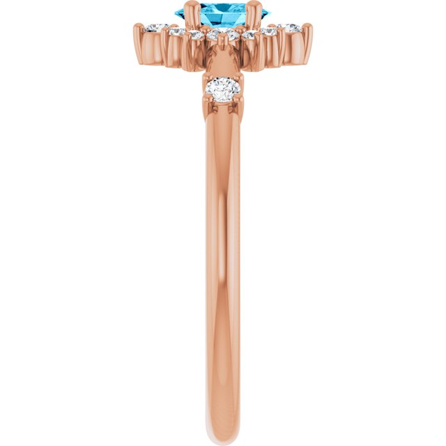 Oval Aquamarine Halo Ring with Diamond Accents in Rose Gold