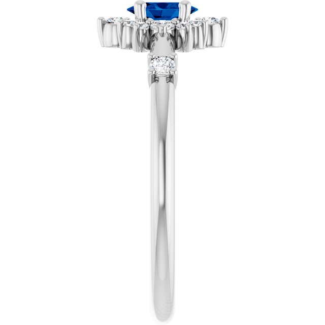 Oval Blue Sapphire Halo Ring with Diamond Accents in Platinum