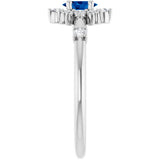 Oval Blue Sapphire Halo Ring with Diamond Accents in Platinum