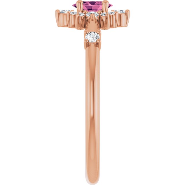 Oval Pink Tourmaline Halo Ring with Diamond Accents in Rose Gold