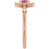 Oval Pink Tourmaline Halo Ring with Diamond Accents in Rose Gold