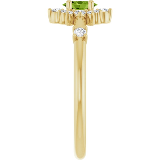 Oval Peridot Halo Ring with Diamond Accents in Yellow Gold