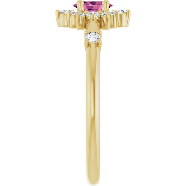 Oval Pink Tourmaline Halo Ring with Diamond Accents in Yellow Gold