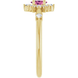 Oval Pink Tourmaline Halo Ring with Diamond Accents in Yellow Gold