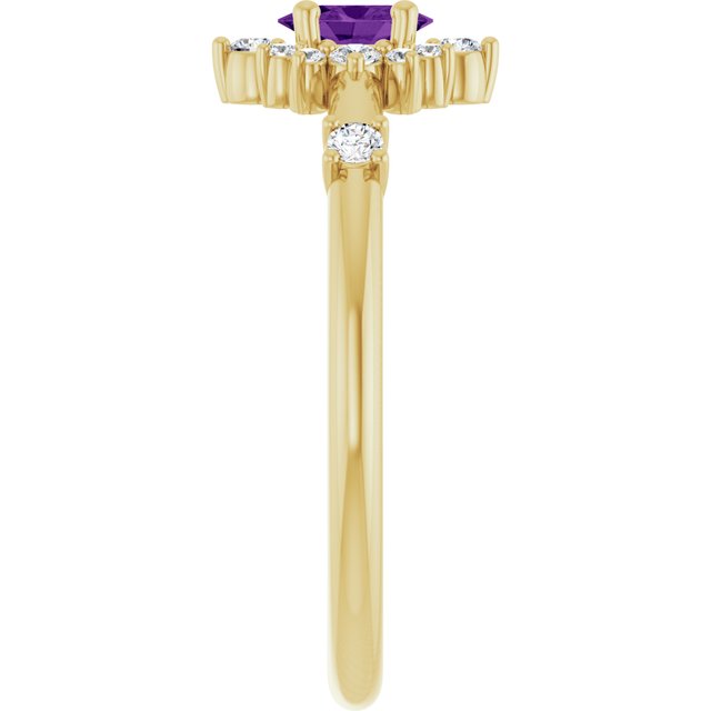 Oval Amethyst Halo Ring with Diamond Accents in Yellow Gold