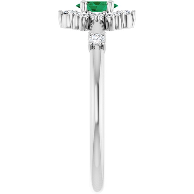 Oval Emerald Halo Ring with Diamond Accents in White Gold