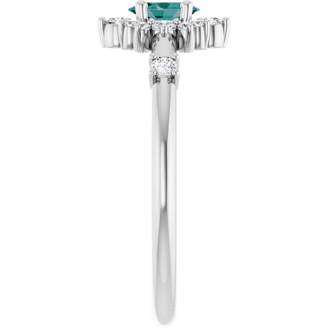 Oval Lab-Grown Alexandrite & Diamond Halo Ring in White Gold