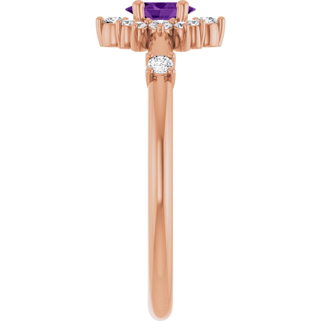 Oval Amethyst Halo Ring with Diamond Accents in Rose Gold
