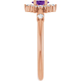 Oval Amethyst Halo Ring with Diamond Accents in Rose Gold