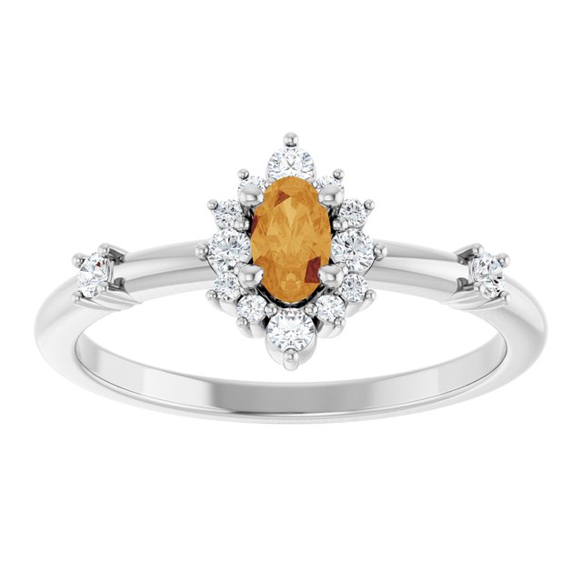 Oval Citrine Halo Ring with Diamond Accents in Platinum