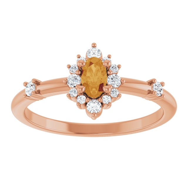 Oval Citrine Halo Ring with Diamond Accents in Rose Gold