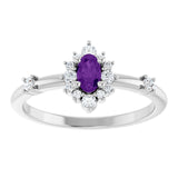 Oval Amethyst Halo Ring with Diamond Accents in Platinum