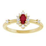 Oval Lab-Grown Ruby Halo Ring with Diamond Accents in Yellow Gold