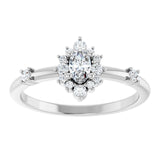 Oval White Sapphire Halo Ring with Diamond Accents in Platinum