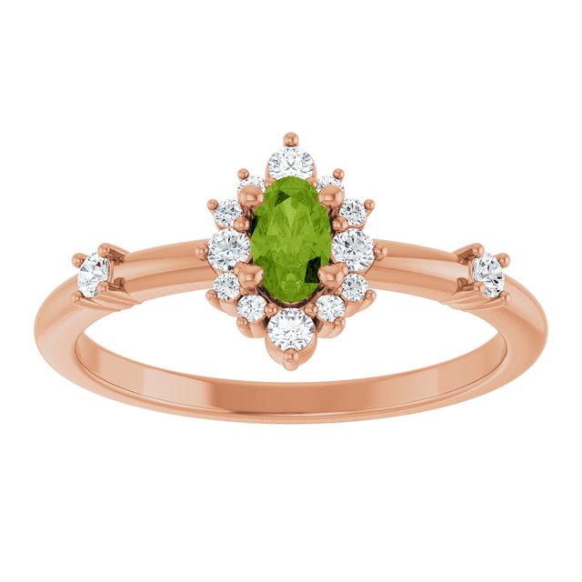 Oval Peridot Halo Ring with Diamond Accents in Rose Gold