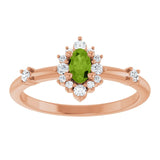 Oval Peridot Halo Ring with Diamond Accents in Rose Gold