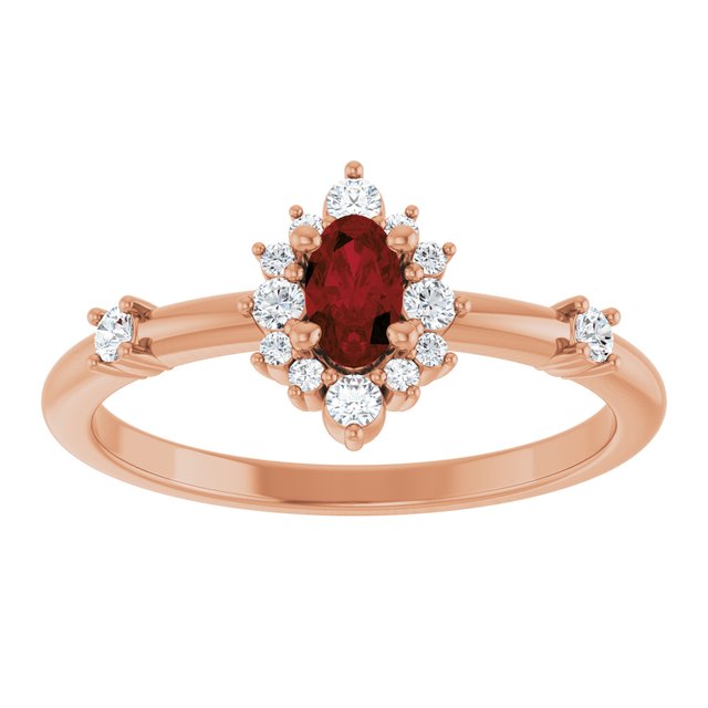 Oval Mozambique Garnet Halo Ring with Diamond Accents in Rose Gold