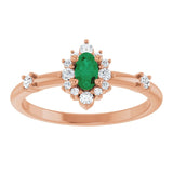 Oval Emerald Halo Ring with Diamond Accents in Rose Gold