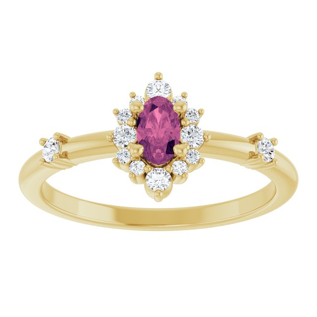 Oval Pink Tourmaline Halo Ring with Diamond Accents in Yellow Gold