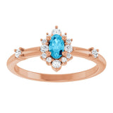 Oval Aquamarine Halo Ring with Diamond Accents in Rose Gold