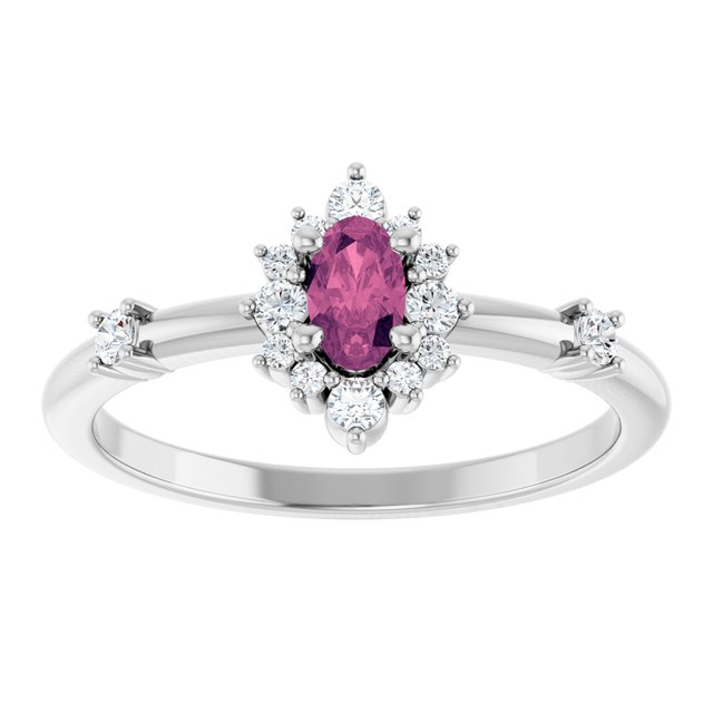 Oval Pink Tourmaline Halo Ring with Diamond Accents in Platinum