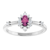 Oval Pink Tourmaline Halo Ring with Diamond Accents in Platinum