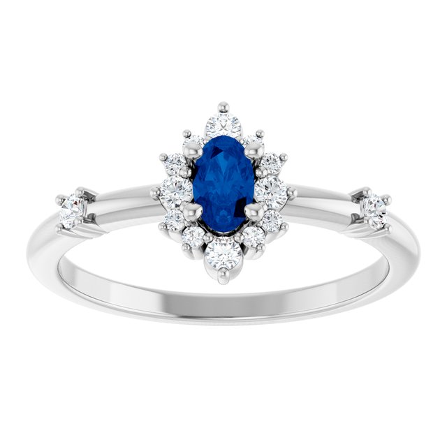 Oval Lab-Grown Blue Sapphire & Diamond Halo Ring in Platinum