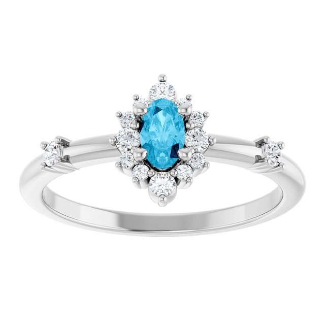 Oval Aquamarine Halo Ring with Diamond Accents in Platinum