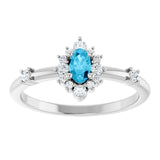 Oval Aquamarine Halo Ring with Diamond Accents in Platinum