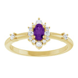 Oval Amethyst Halo Ring with Diamond Accents in Yellow Gold