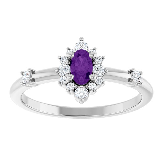 Oval Amethyst Halo Ring with Diamond Accents in White Gold