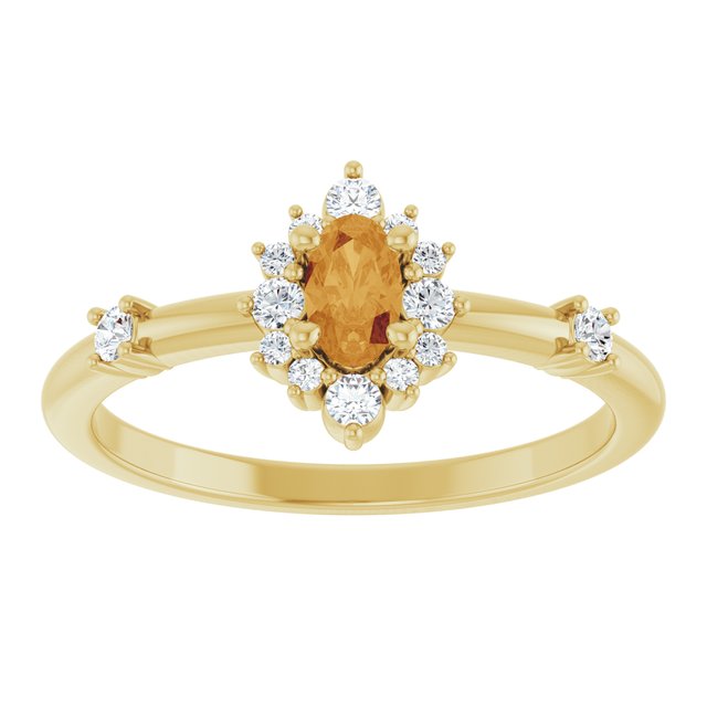 Oval Citrine Halo Ring with Diamond Accents in Yellow Gold