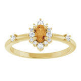 Oval Citrine Halo Ring with Diamond Accents in Yellow Gold