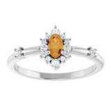 Oval Citrine Halo Ring with Diamond Accents in Platinum