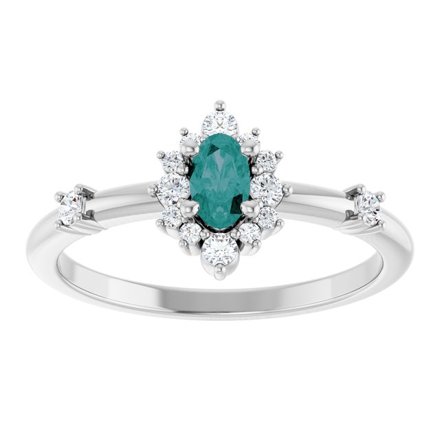 Oval Lab-Grown Alexandrite Halo Ring with Diamond Accents in Platinum