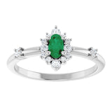 Oval Lab-Grown Emerald Halo Ring with Diamond Accents in Platinum