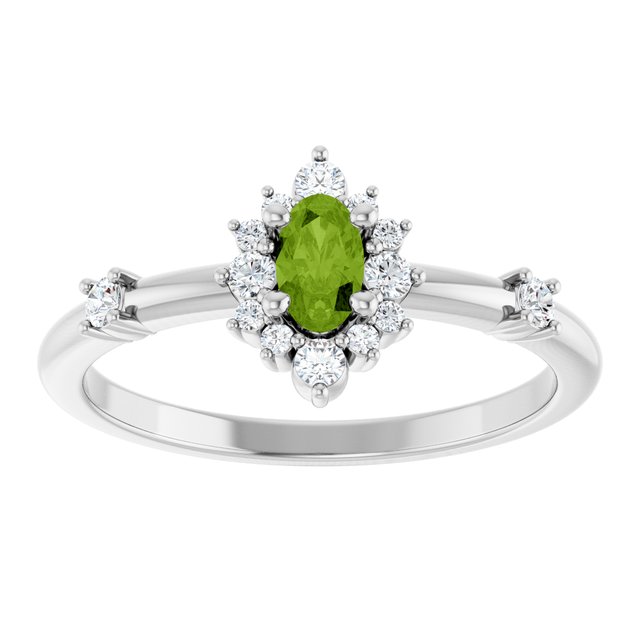 Oval Peridot Halo Ring with Diamond Accents in White Gold