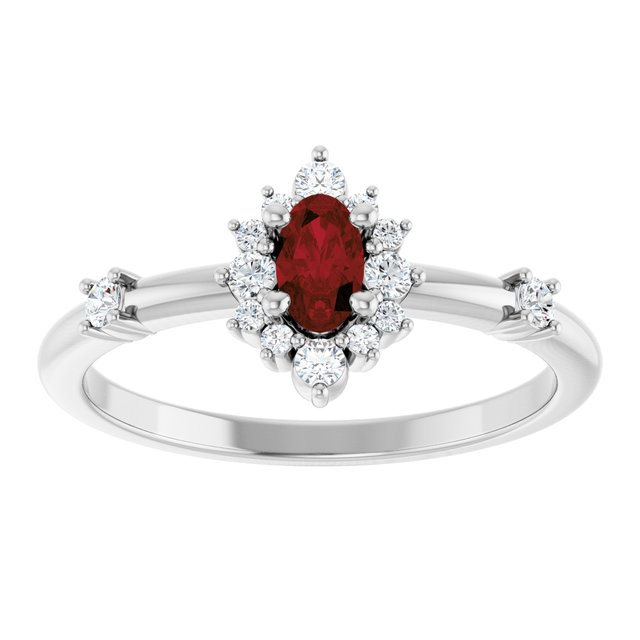 Oval Mozambique Garnet & Diamond Halo Ring in White Gold