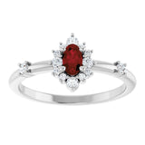 Oval Mozambique Garnet & Diamond Halo Ring in White Gold