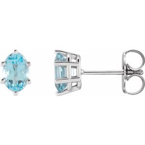 Sky Blue Topaz Oval Stud Earrings in Gold and Platinum