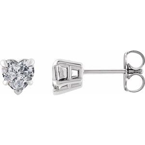 White Sapphire Heart Stud Earrings in Gold and Platinum
