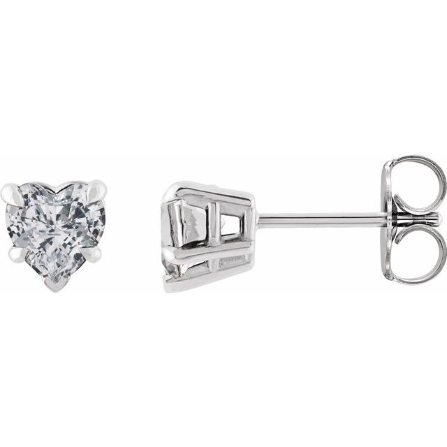 White Sapphire Heart Stud Earrings in Gold and Platinum