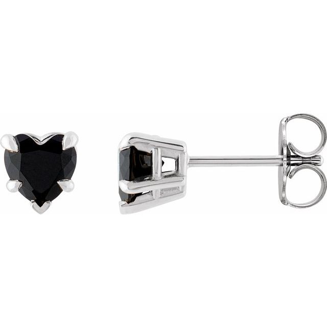 Black Onyx Heart Stud Earrings in Gold and Platinum