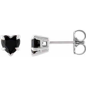 Black Onyx Heart Stud Earrings in Gold and Platinum